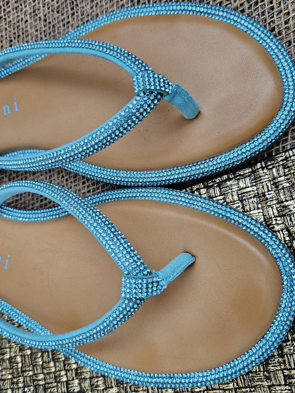 Gianni Bini BetinaTurquoise Crystal Embellished Flat Thong Slim Slip-On Sandals